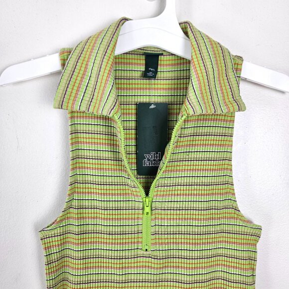 Wild Fable Womens Y2K Green XS Mini Dress Striped Sleeveless Ribbed Mini Zip - Picture 5 of 9